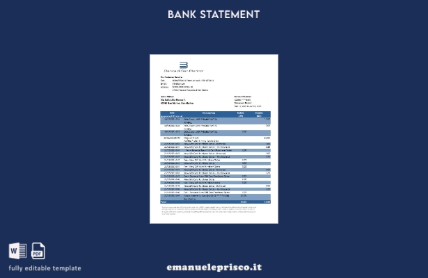 modello versione excel dell'estratto conto della Banca di San Marino in stile ve